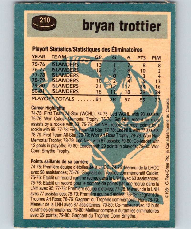 1981-82 O-Pee-Chee #210 Bryan Trottier NY Islanders 6503