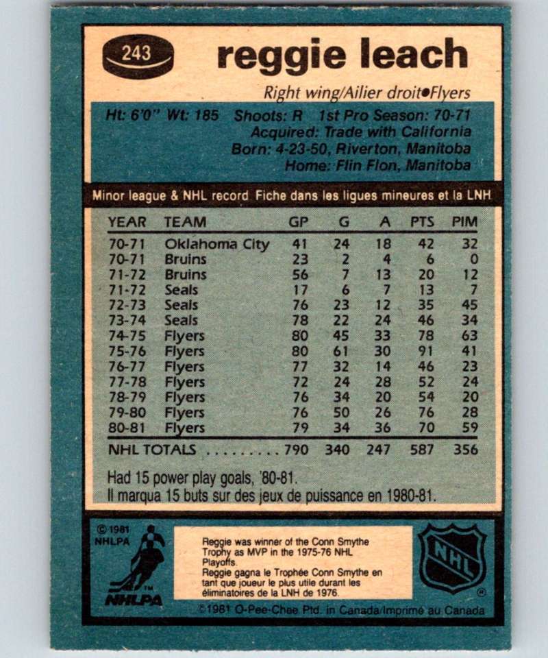 1981-82 O-Pee-Chee #243 Reggie Leach Flyers 6536
