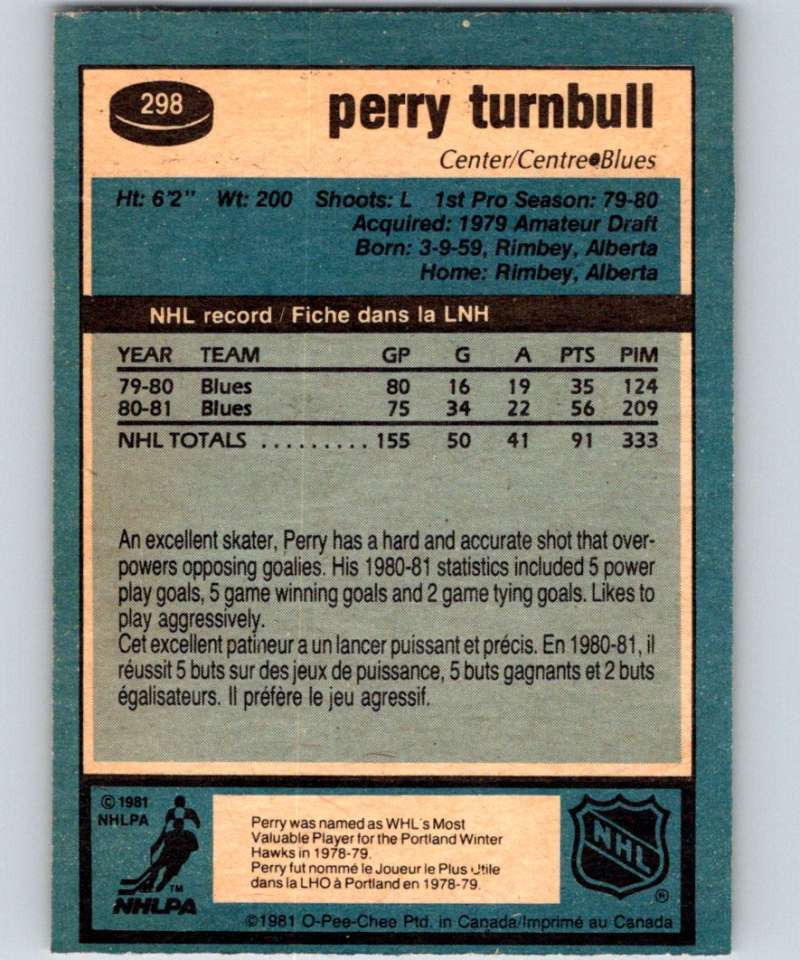 1981-82 O-Pee-Chee #298 Perry Turnbull Blues 6591
