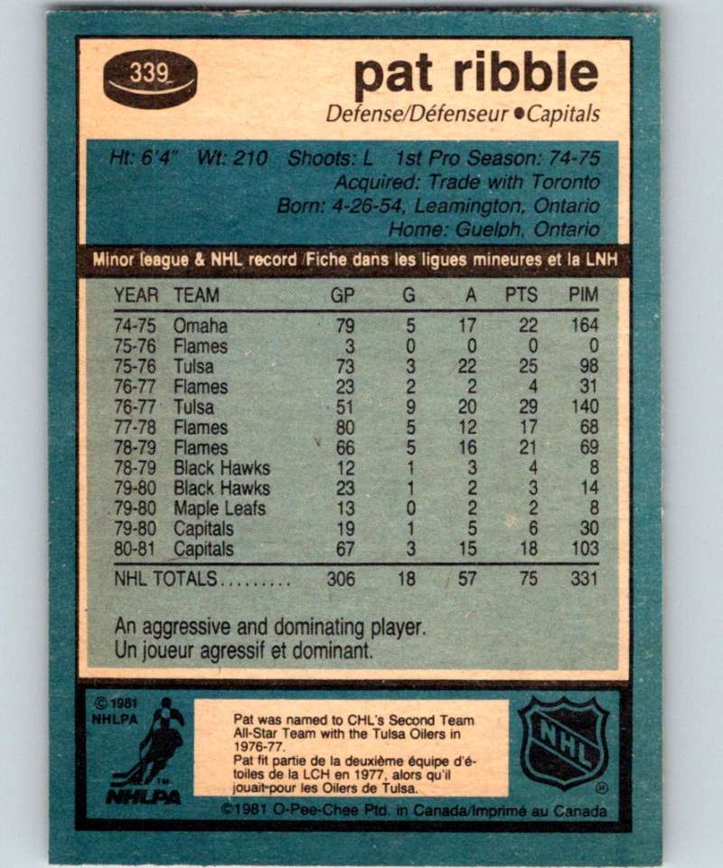 1981-82 O-Pee-Chee #339 Pat Ribble Capitals 6632