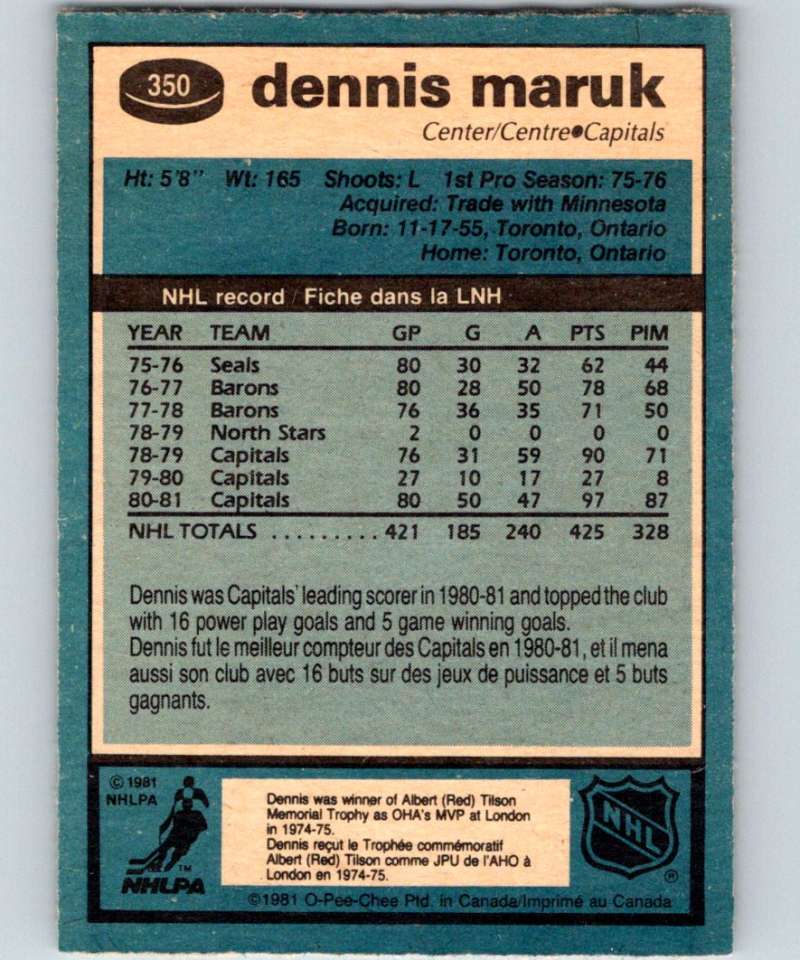 1981-82 O-Pee-Chee #350 Dennis Maruk Capitals 6643