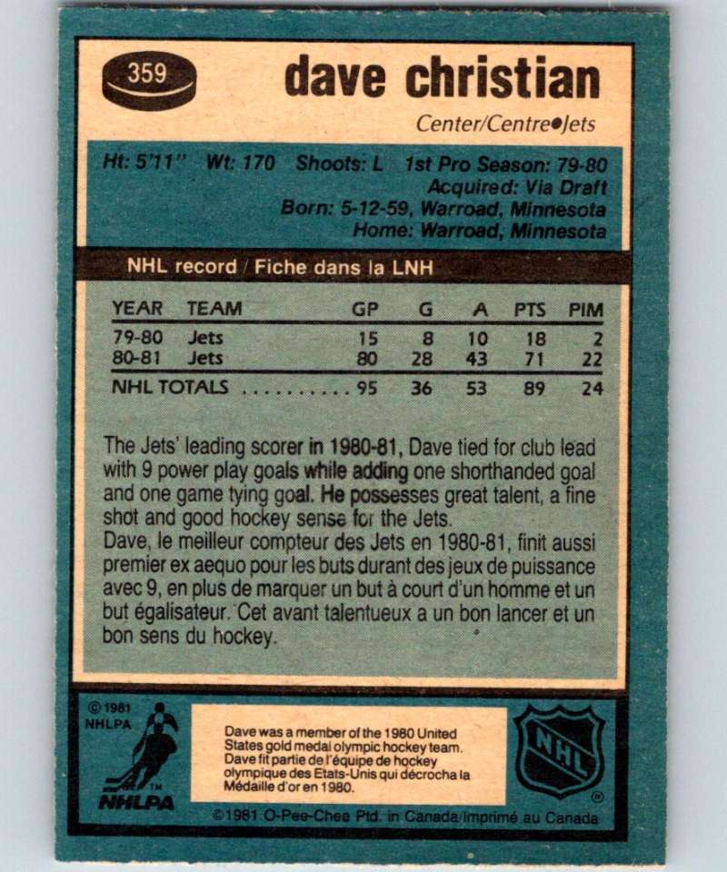 1981-82 O-Pee-Chee #359 Dave Christian Winn Jets 6652