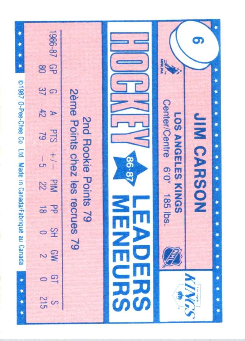 1987-88 O-Pee-Chee Minis #6 Jimmy Carson Kings NHL 05395 Image 2