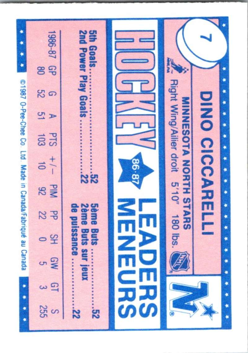 1987-88 O-Pee-Chee Minis #7 Dino Ciccarelli North Stars NHL 05396 Image 2