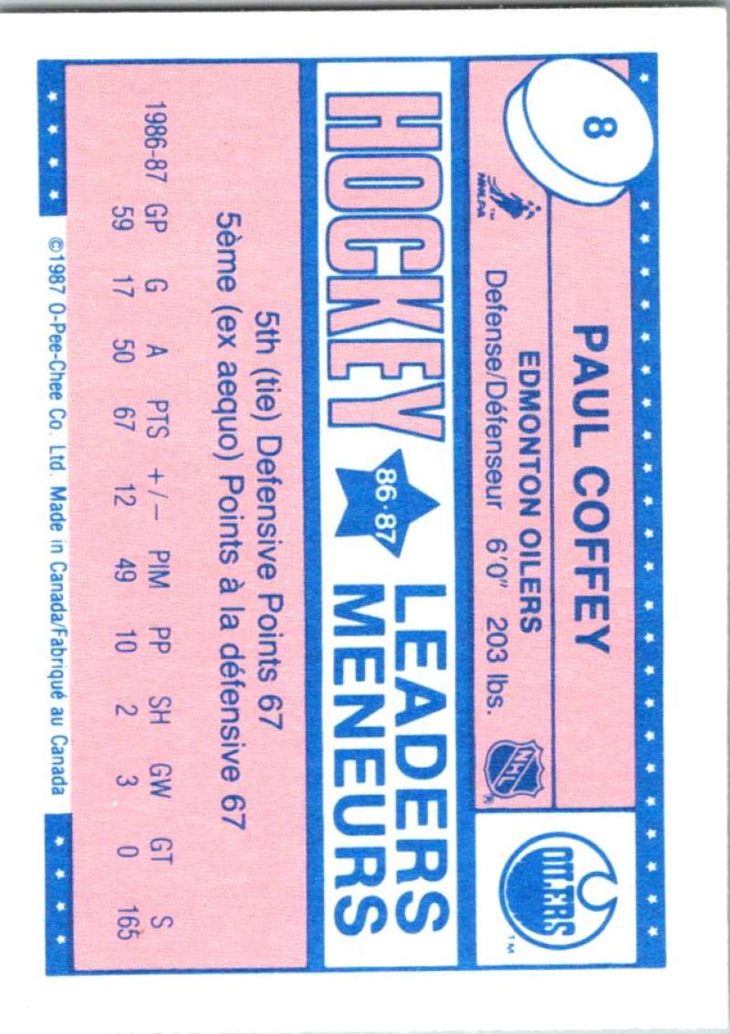 1987-88 O-Pee-Chee Minis #8 Paul Coffey Oilers NHL 05397