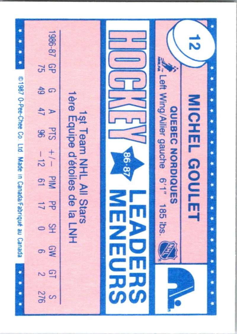 1987-88 O-Pee-Chee Minis #12 Michel Goulet Nordiques NHL 05401 Image 2