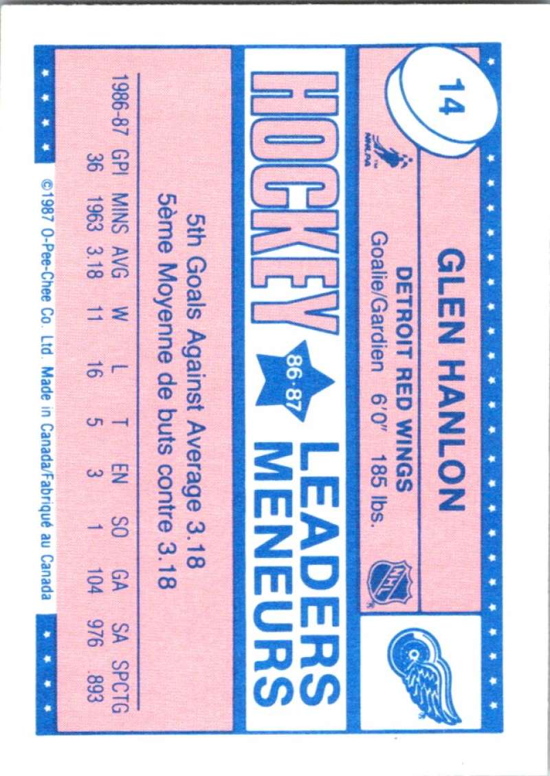 1987-88 O-Pee-Chee Minis #14 Glen Hanlon Red Wings NHL 05403