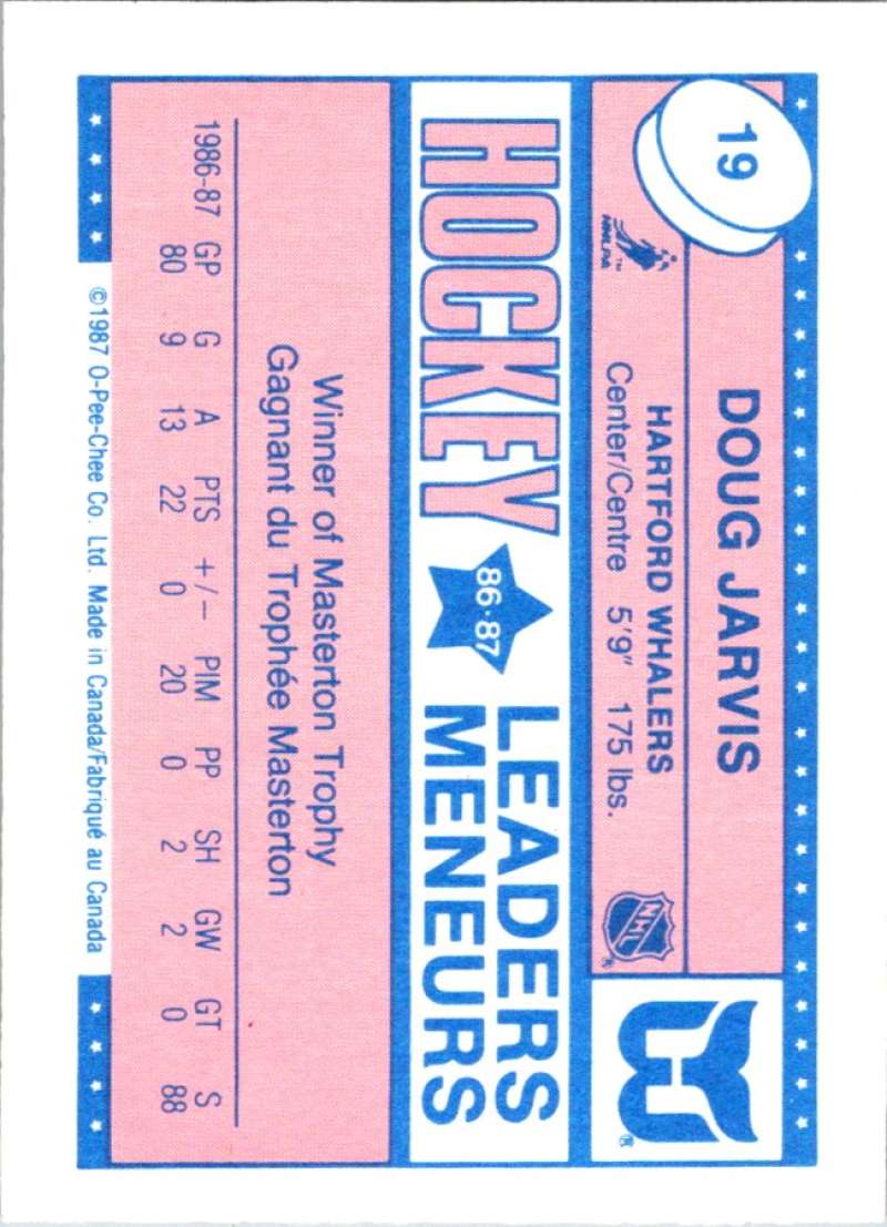 1987-88 O-Pee-Chee Minis #19 Doug Jarvis Whalers NHL 05408 Image 2