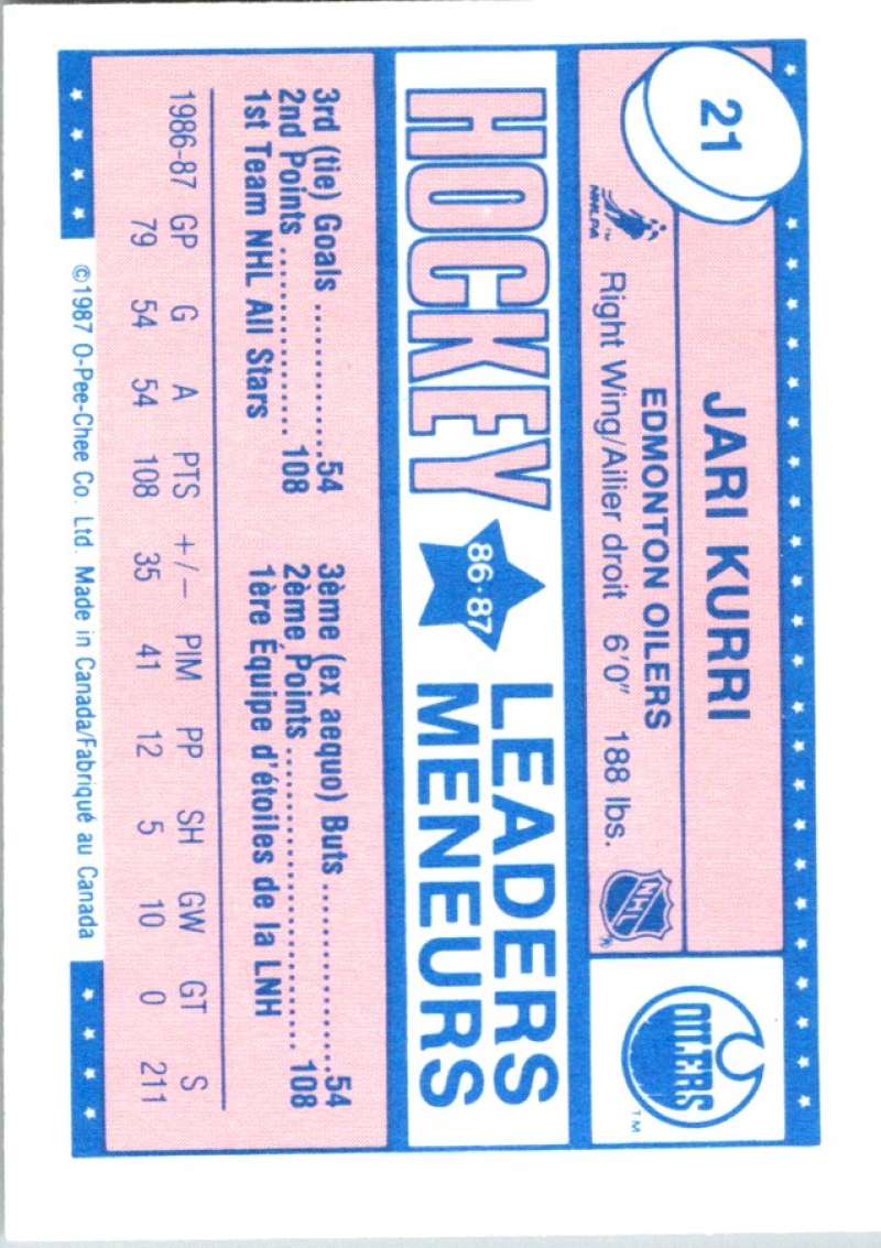 1987-88 O-Pee-Chee Minis #21 Jari Kurri Oilers NHL 05410