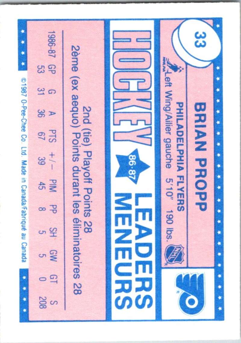 1987-88 O-Pee-Chee Minis #33 Brian Propp Flyers NHL 05422