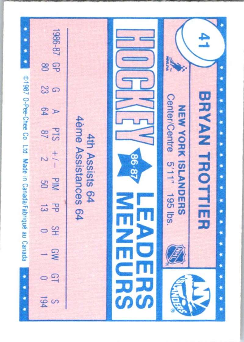 1987-88 O-Pee-Chee Minis #41 Bryan Trottier NY Islanders NHL 05430 Image 2