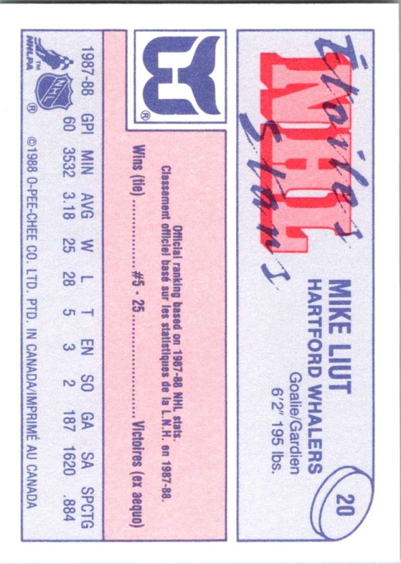 1988-89 O-Pee-Chee Minis #20 Mike Liut Whalers NHL 04747 Image 2