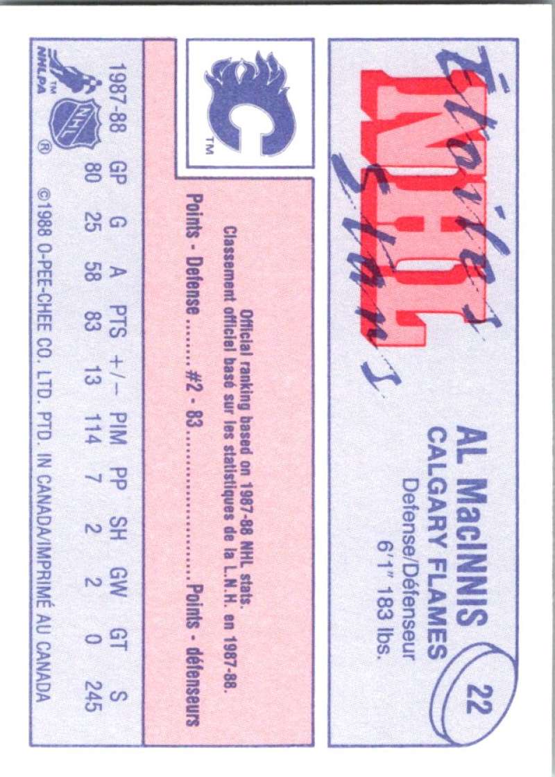 1988-89 O-Pee-Chee Minis #22 Al MacInnis Flames NHL 04749 Image 2