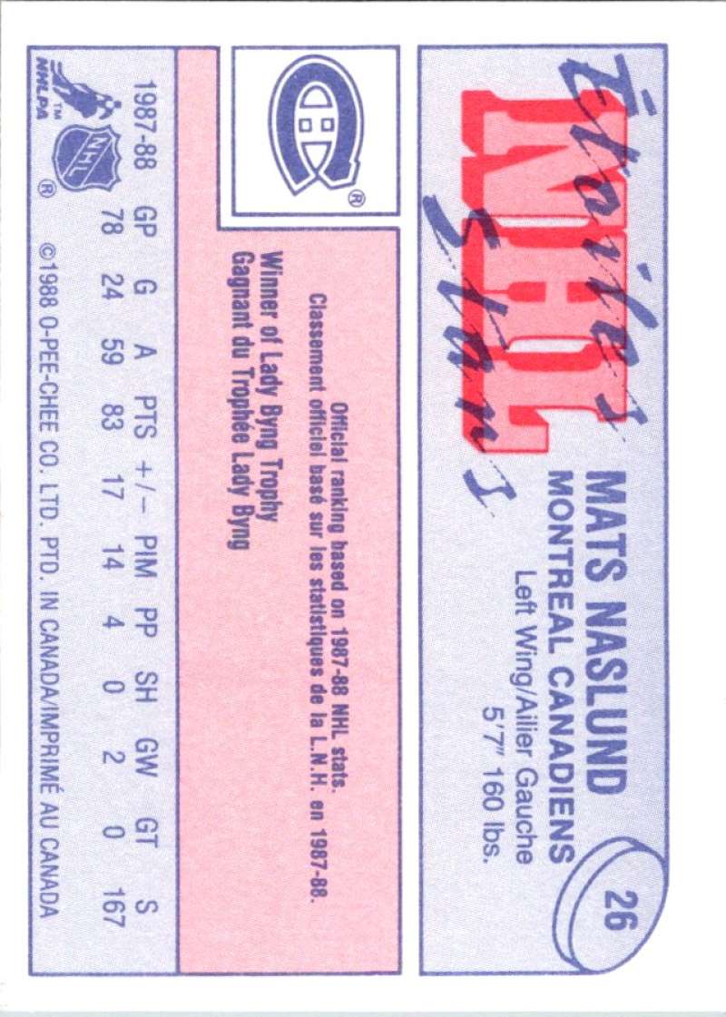 1988-89 O-Pee-Chee Minis #26 Mats Naslund Canadiens NHL 05435 Image 2