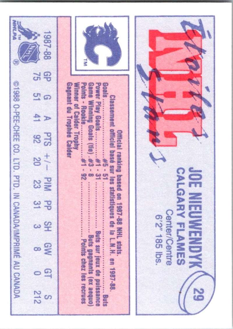 1988-89 O-Pee-Chee Minis #29 Joe Nieuwendyk Flames NHL 05438 Image 2