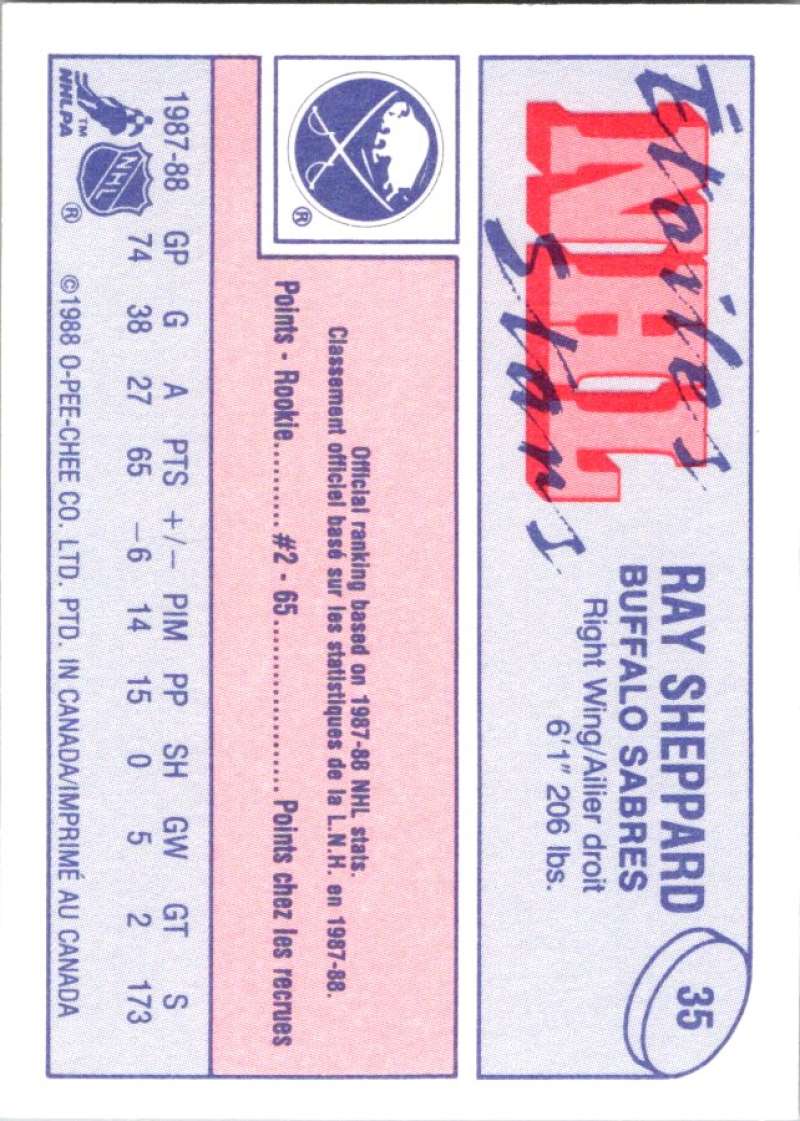 1988-89 O-Pee-Chee Minis #35 Ray Sheppard Sabres NHL 05444 Image 2