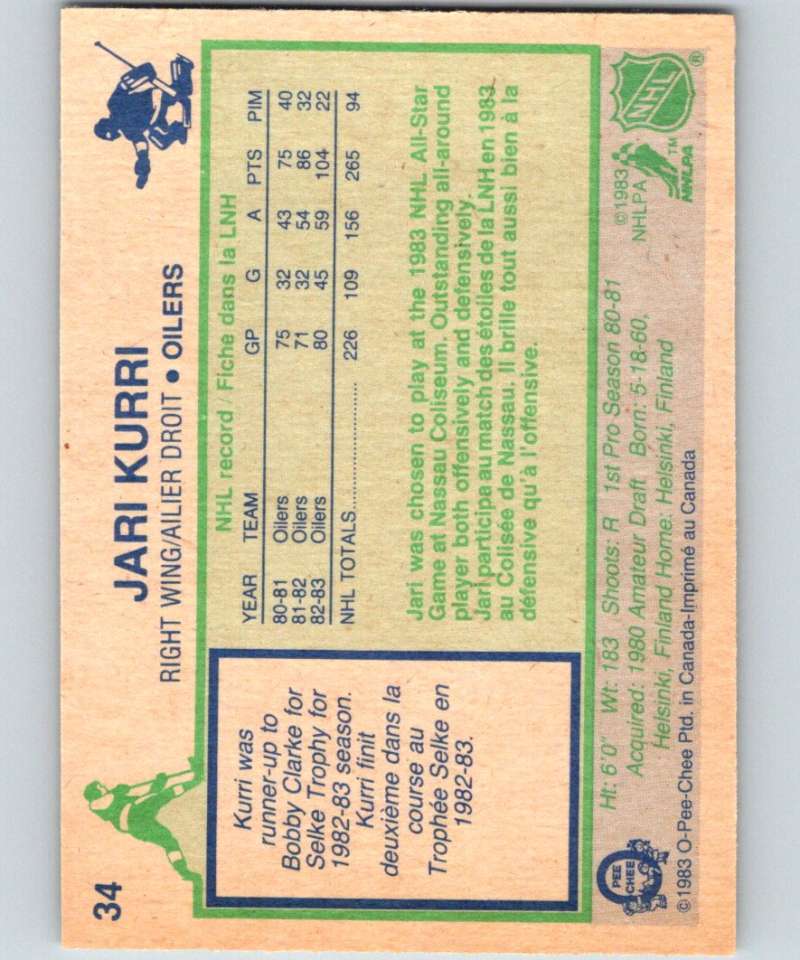 1983-84 O-Pee-Chee #34 Jari Kurri Oilers NHL Hockey