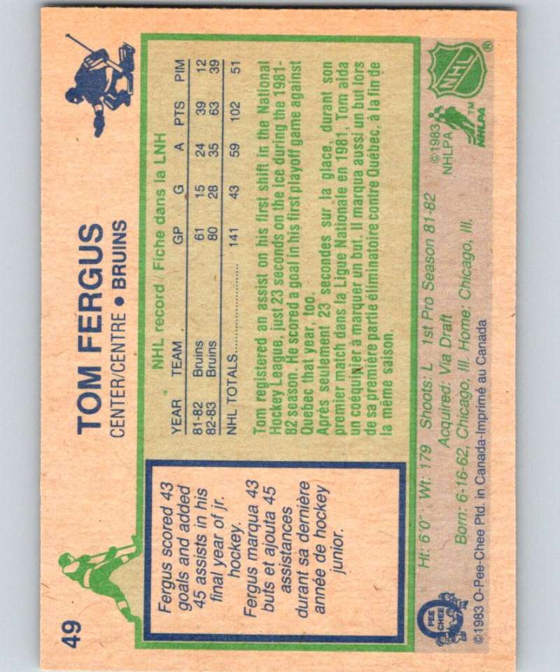 1983-84 O-Pee-Chee #49 Tom Fergus Bruins NHL Hockey