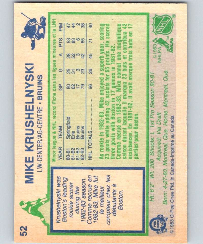 1983-84 O-Pee-Chee #52 Mike Krushelnyski RC Rookie Bruins NHL Hockey