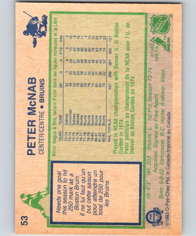 1983-84 O-Pee-Chee #53 Peter McNab Bruins NHL Hockey