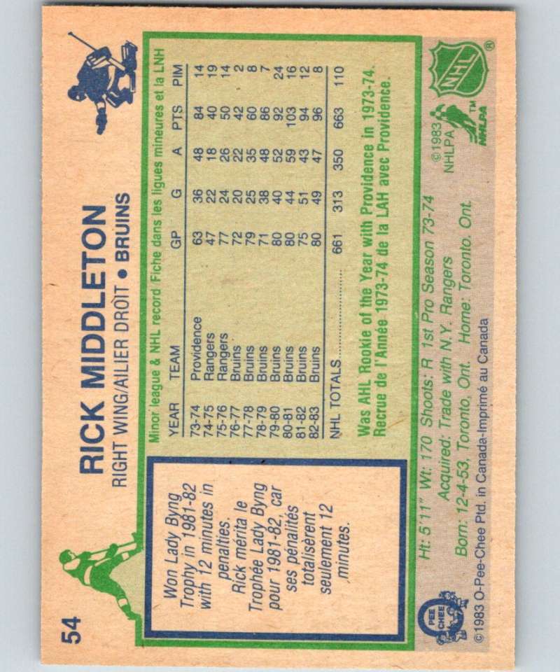 1983-84 O-Pee-Chee #54 Rick Middleton Bruins NHL Hockey