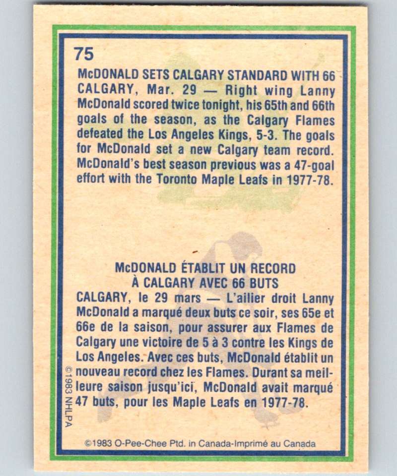 1983-84 O-Pee-Chee #75 Lanny McDonald Flames HL NHL Hockey