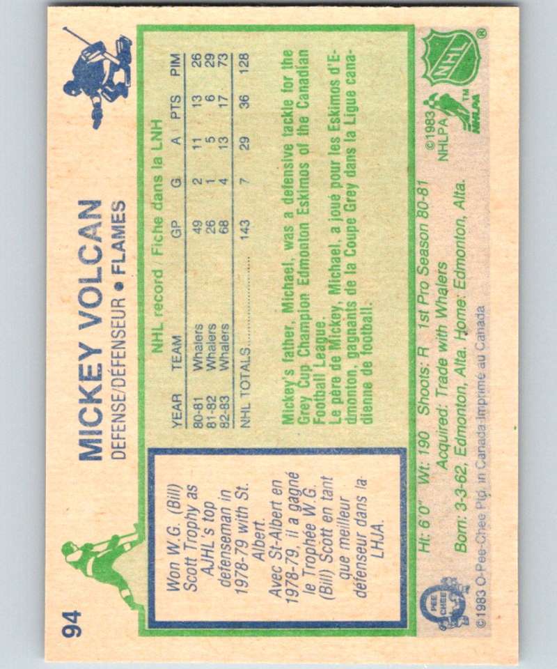 1983-84 O-Pee-Chee #94 Mickey Volcan RC Rookie Flames NHL Hockey