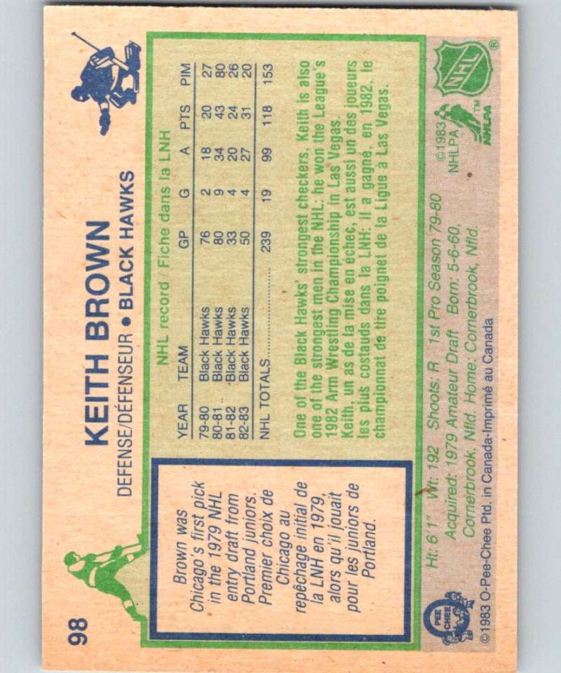 1983-84 O-Pee-Chee #98 Keith Brown Blackhawks NHL Hockey