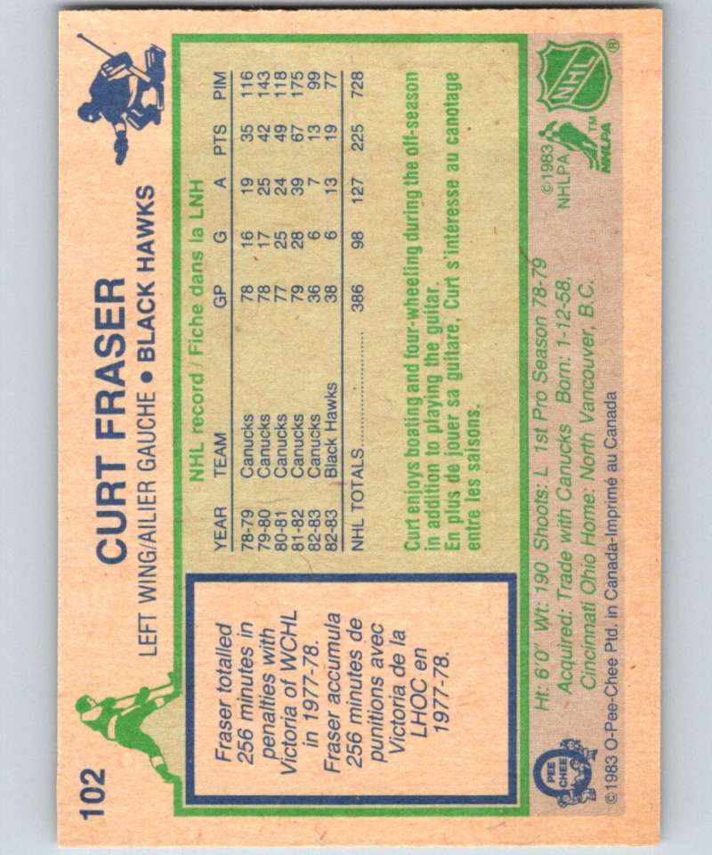 1983-84 O-Pee-Chee #102 Curt Fraser Blackhawks NHL Hockey