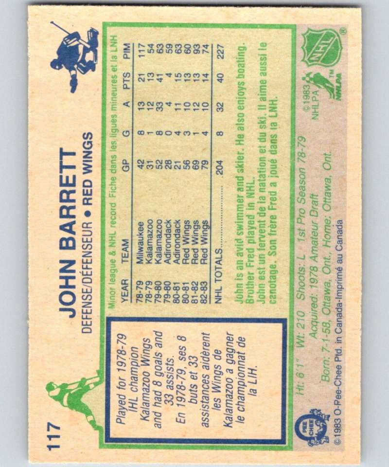 1983-84 O-Pee-Chee #117 John Barrett Red Wings NHL Hockey