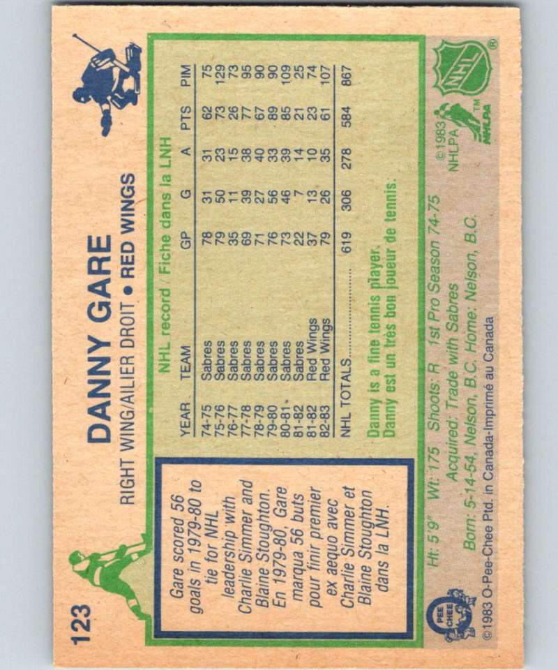 1983-84 O-Pee-Chee #123 Danny Gare Red Wings NHL Hockey