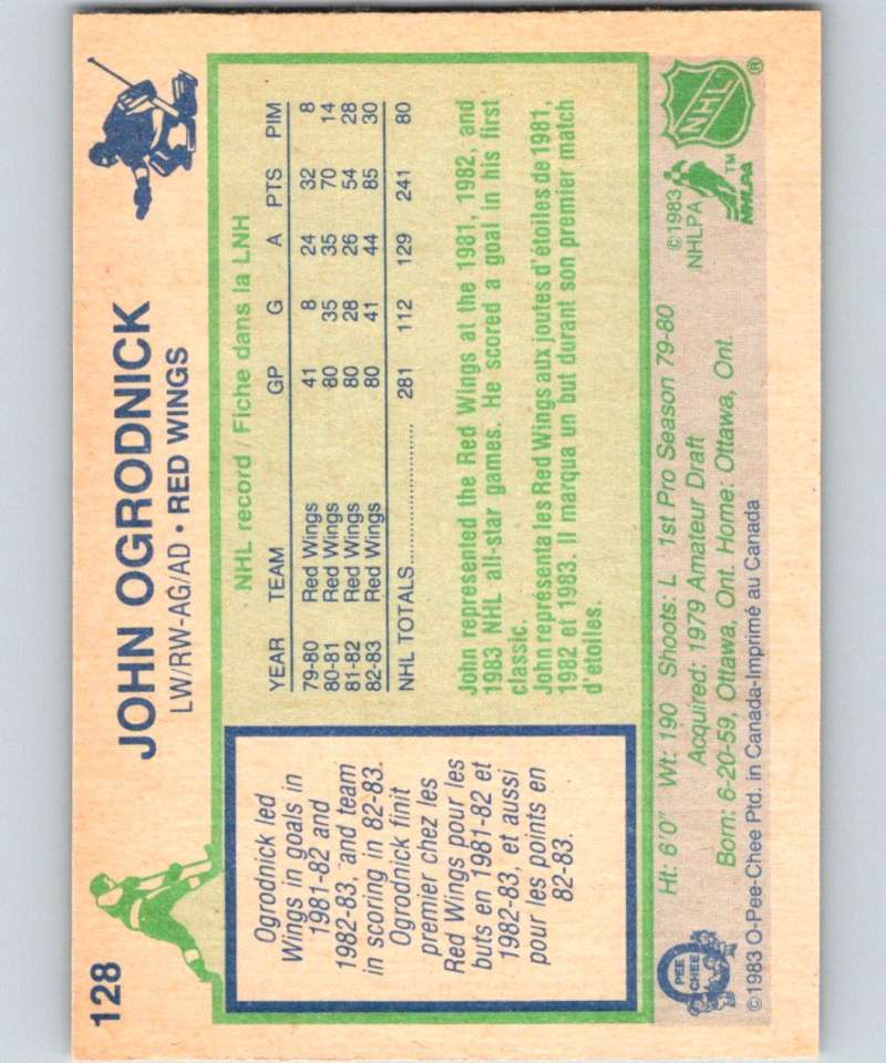 1983-84 O-Pee-Chee #128 John Ogrodnick Red Wings NHL Hockey Image 2