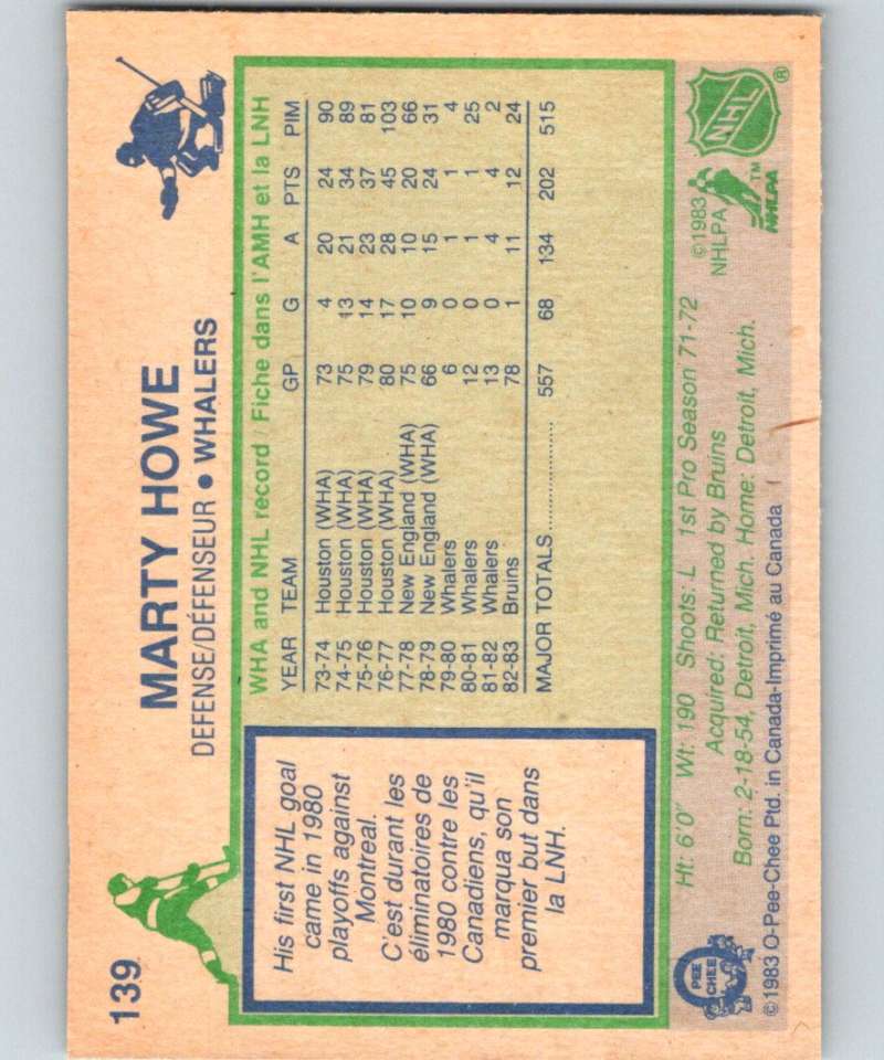 1983-84 O-Pee-Chee #139 Marty Howe Whalers NHL Hockey