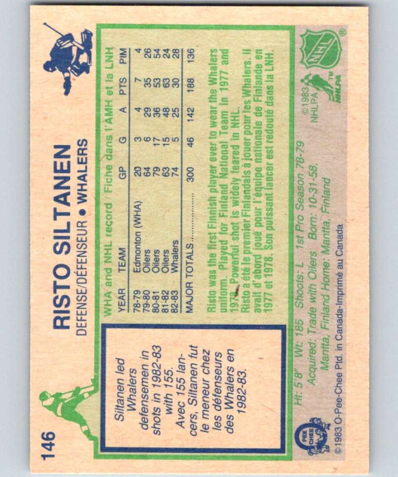 1983-84 O-Pee-Chee #146 Risto Siltanen Whalers NHL Hockey