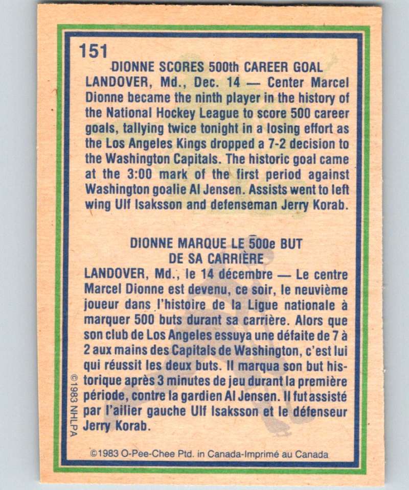 1983-84 O-Pee-Chee #151 Marcel Dionne Kings HL NHL Hockey