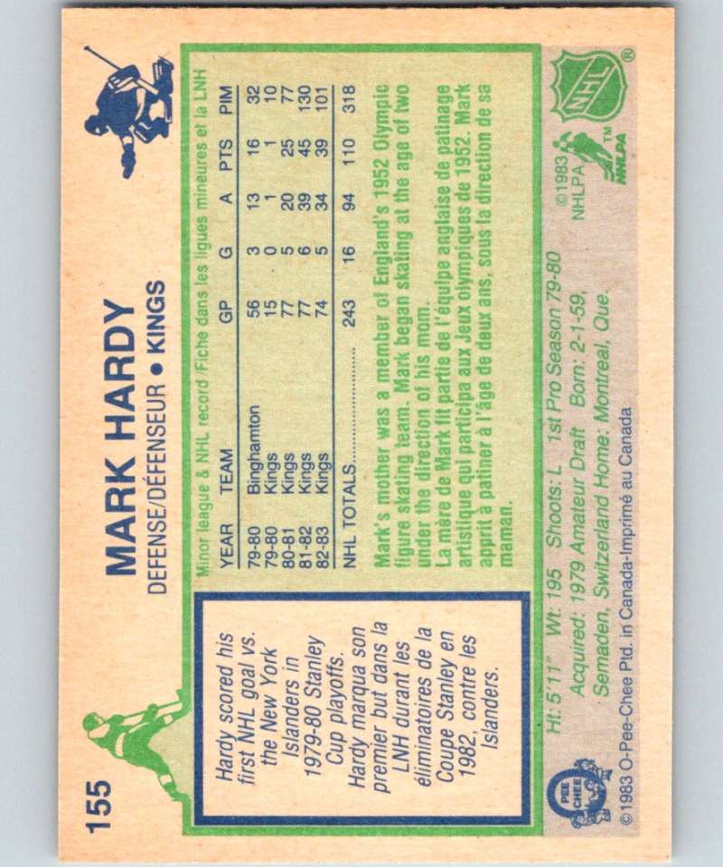 1983-84 O-Pee-Chee #155 Mark Hardy Kings NHL Hockey