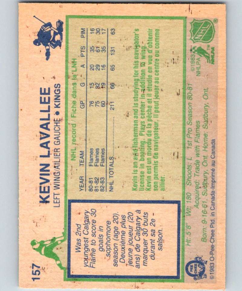 1983-84 O-Pee-Chee #157 Kevin LaVallee Kings NHL Hockey