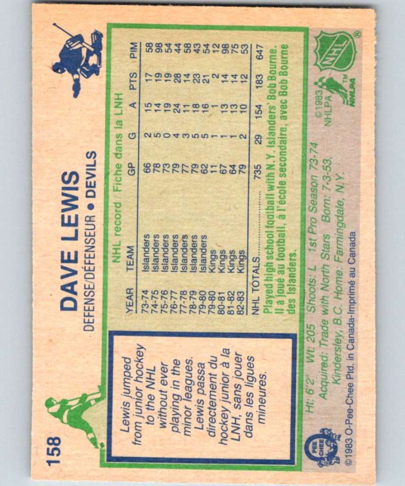 1983-84 O-Pee-Chee #158 Dave Lewis Kings NHL Hockey