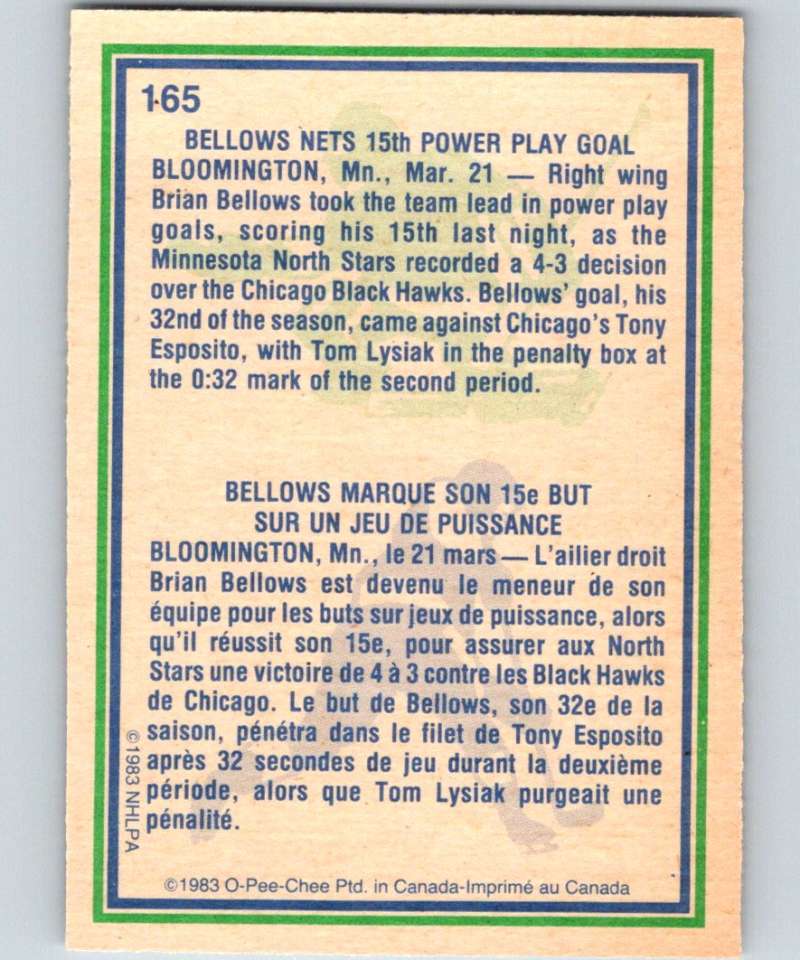 1983-84 O-Pee-Chee #165 Brian Bellows North Stars HL NHL Hockey
