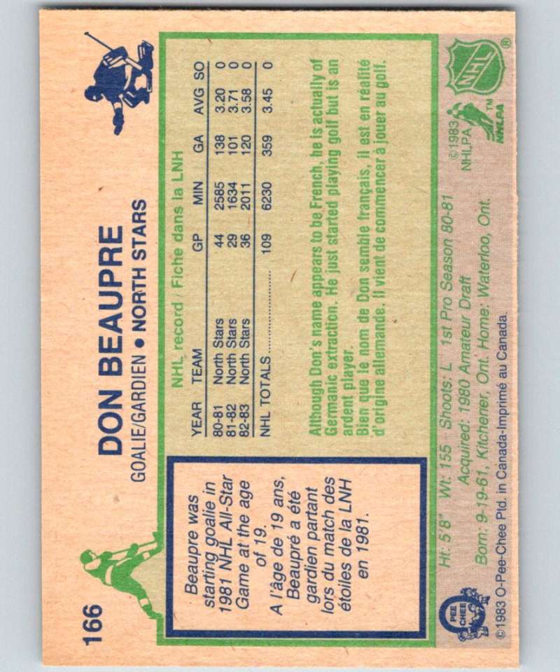 1983-84 O-Pee-Chee #166 Don Beaupre North Stars NHL Hockey