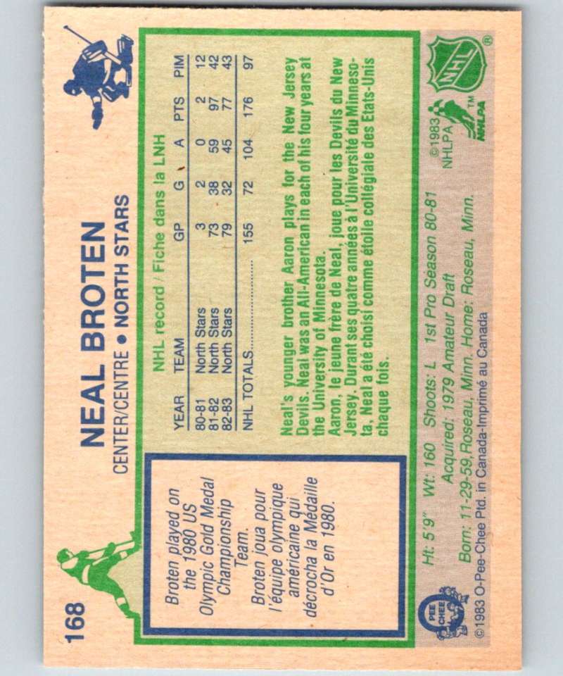 1983-84 O-Pee-Chee #168 Neal Broten North Stars NHL Hockey