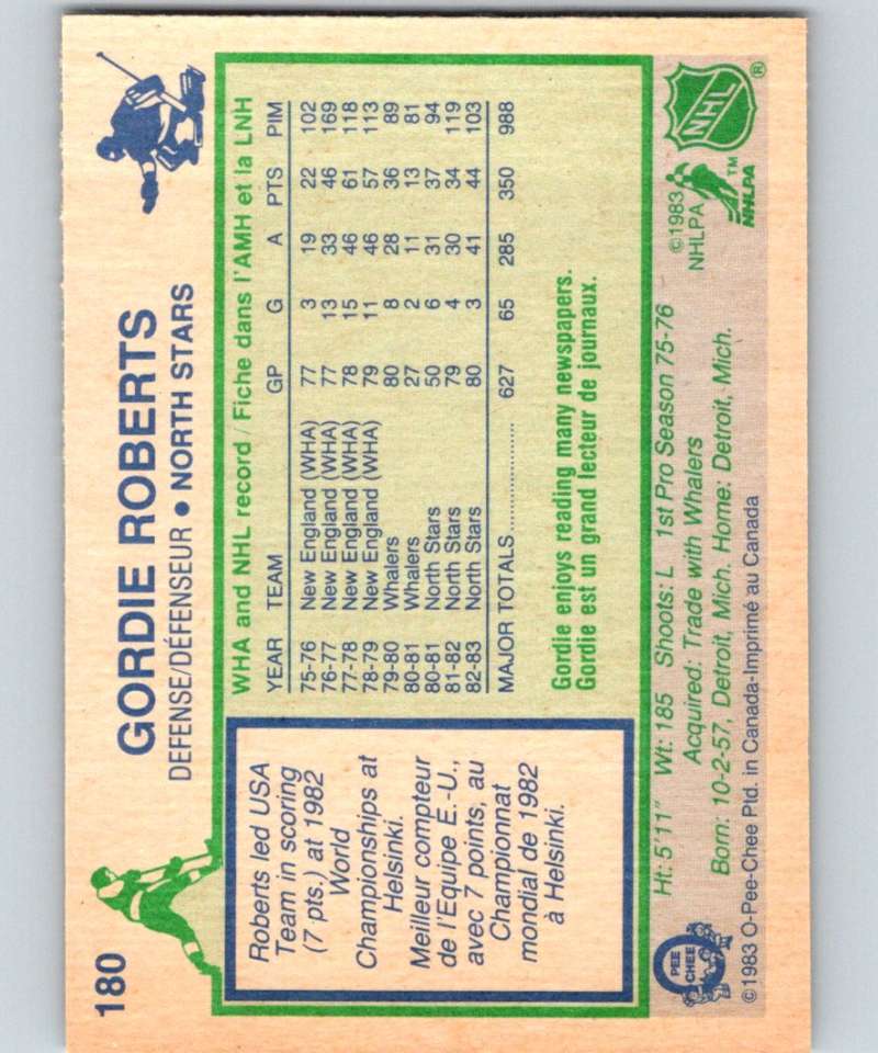 1983-84 O-Pee-Chee #180 Gordie Roberts North Stars NHL Hockey