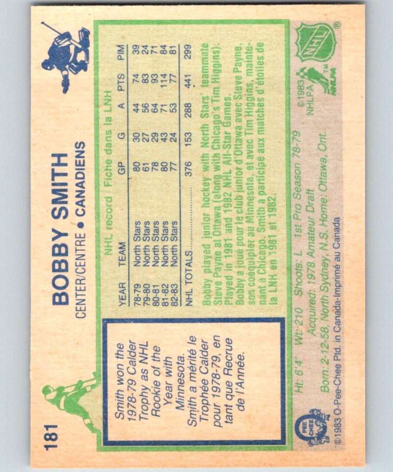 1983-84 O-Pee-Chee #181 Bobby Smith Canadiens NHL Hockey