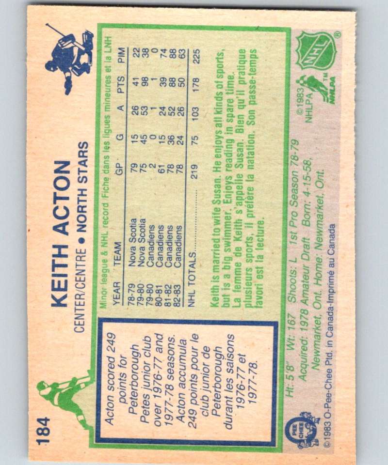 1983-84 O-Pee-Chee #184 Keith Acton North Stars NHL Hockey