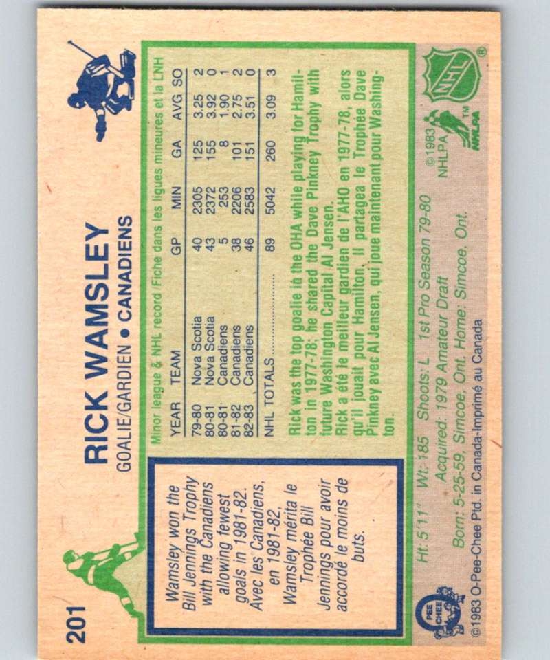 1983-84 O-Pee-Chee #201 Rick Wamsley Canadiens NHL Hockey