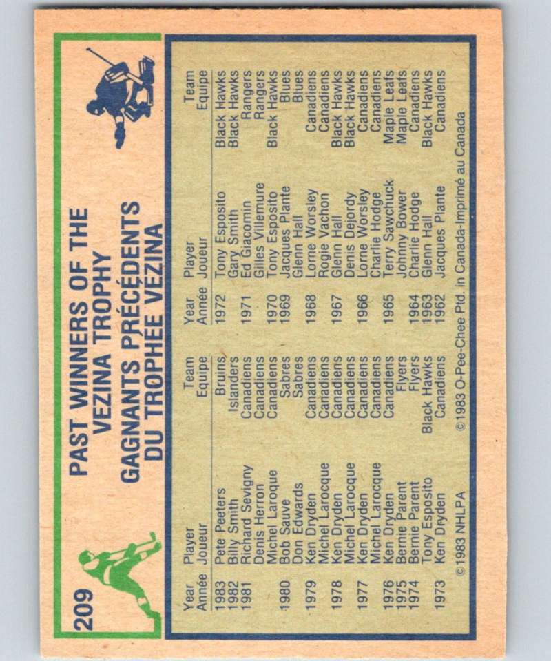 1983-84 O-Pee-Chee #209 Pete Peeters Bruins NHL Hockey
