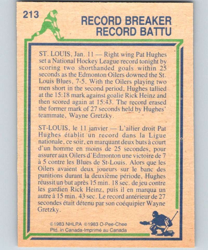 1983-84 O-Pee-Chee #213 Pat Hughes Oilers RB NHL Hockey