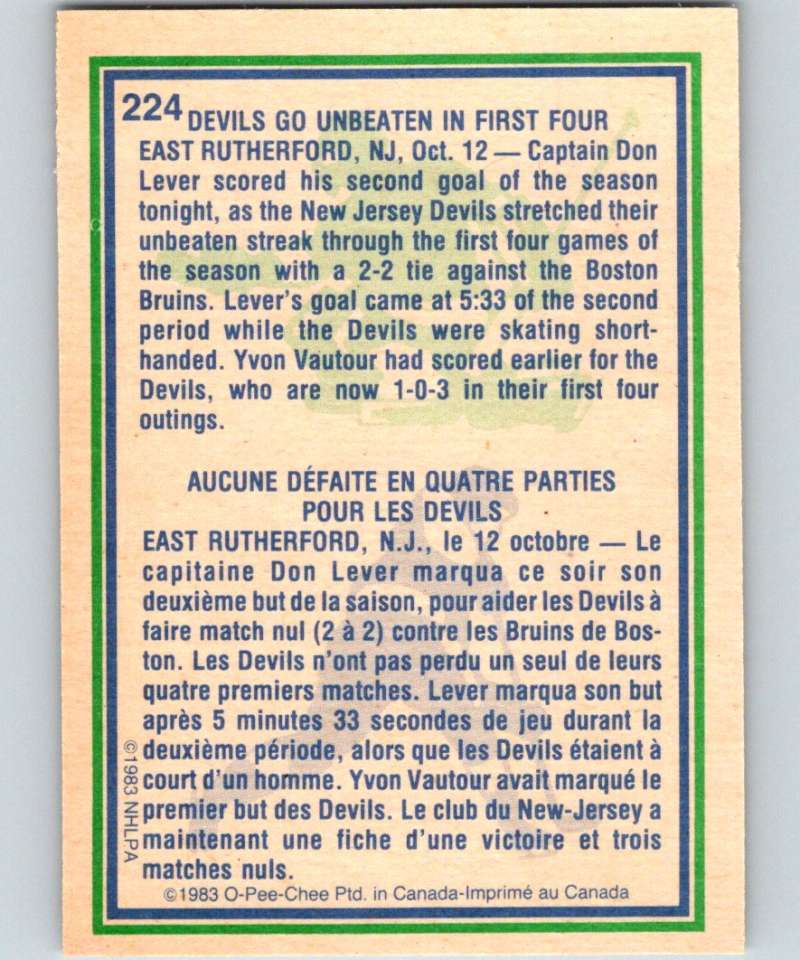 1983-84 O-Pee-Chee #224 Don Lever NJ Devils HL NHL Hockey