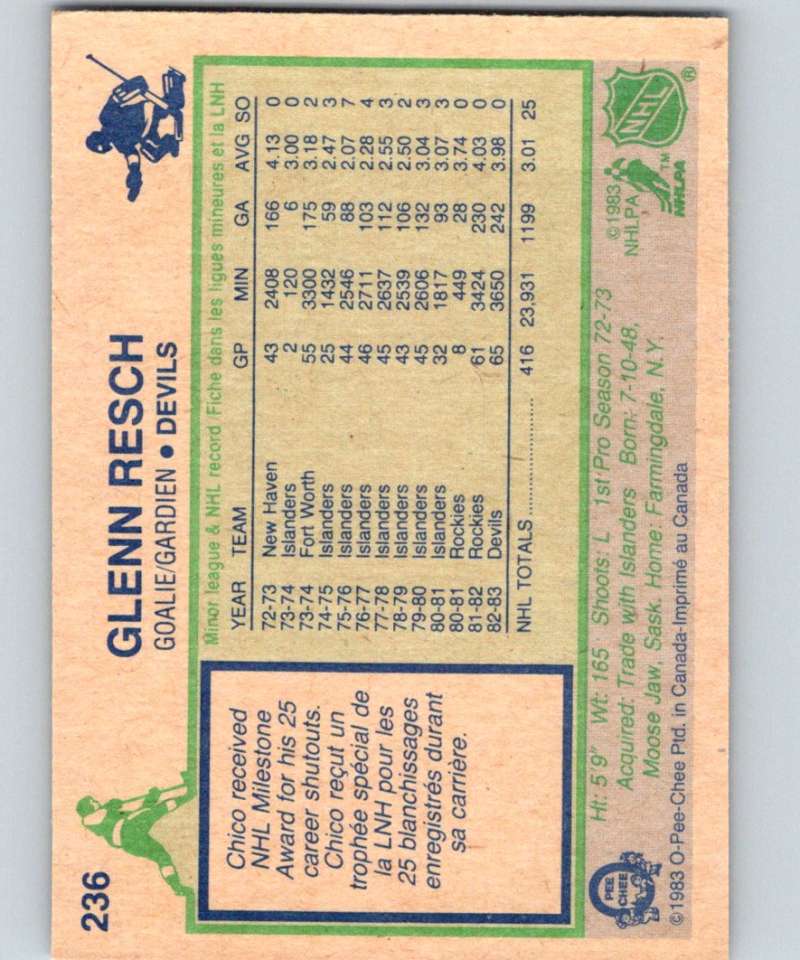 1983-84 O-Pee-Chee #236 Glenn Resch NJ Devils NHL Hockey