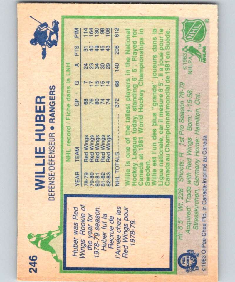 1983-84 O-Pee-Chee #246 Willie Huber NY Rangers NHL Hockey
